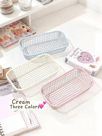 Cream-Colored Ins-Style Storage Basket, High-Quality Iron Art Small Basket, Minimalist Desktop Organizer Box