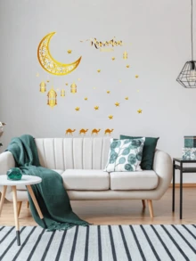 33 Stücke Ramadan Wandaufkleber Set, Ramadan Stern Laterne Fensteraufkleber, Islamische Ramadan Wandtattoos für Eid Mubarak Heim- und Schlafzimmerdekoration - Gold - Übersicht 2