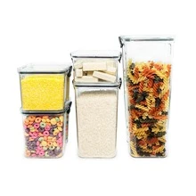 Set Of 5 Airtight Acrylic Square Stackable Jars White With Transparent Seal And Lock For Spaghetti Food Groceries Cereal Fruit Rice Beans Coffee Cold Cuts Vegetables - 無色 - 查看 8