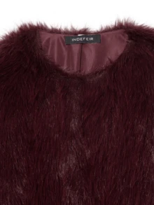 Seelio Autumn/Winter New Women's French Fashion Minimalist Versatile Round Neck Long Sleeve Faux Fur Effect Short Jacket Coat - Burgundy - View 7