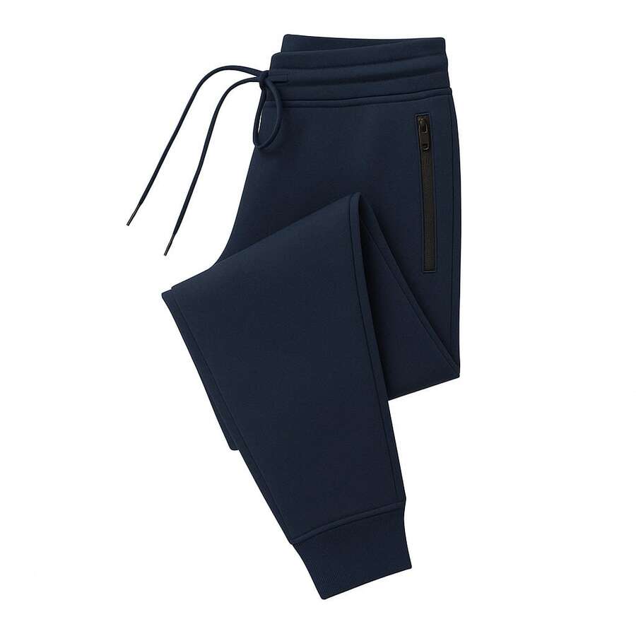 Men's Zipper Pockets Fleece Sweatpants/Joggers Cuffed Bottoms - Navy Blue - View 1