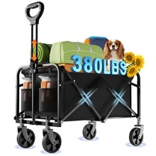 InBrave Portable 29.5" Collapsible Wagon Cart, Heavy Duty Folding Utility Wagon With 360lbs Load, All-Terrain Wheels For Camping, Beach, Garden & Grocery Shopping - Black - View 9