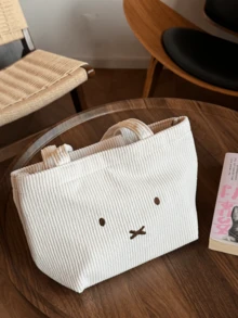 Corduroy Tote Bag, Cute Rabbit Embroidered Patch, Retro Wide Striped Corduroy Fabric, Super Soft Corduroy Texture, Large Main Compartment, Magnetic Closure, Double-Stitched Handle, Foldable & Convertible To Shoulder/Crossbody/Handbag, Suitable For Teenage Girls/Women, For School/College/Work/Shopping/Travel/Weekend Trips, High-Quality Gift For Birthday/Valentine's Day/Christmas/Easter/Mother's Day - Miffy Corduroy Handbag - View 8