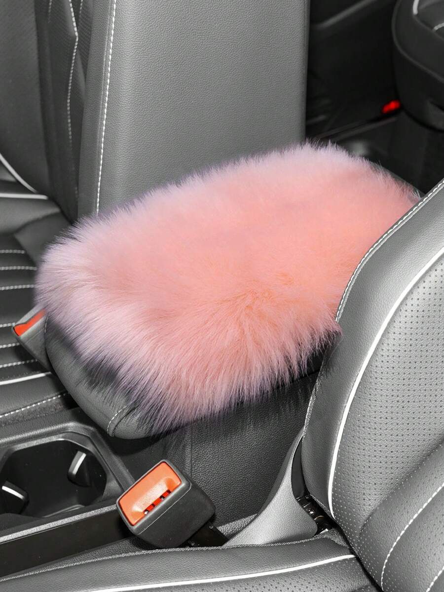 1pc Plush Armrest Cover, Wine Red, Winter - Burgundy - View 1