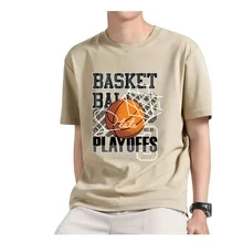 Unisex "Playoffs" T-Shirt – Street Sport Style With Basketball Print And Premium Fabric - 米色 - 查看 3