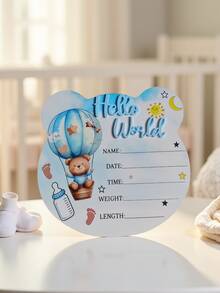 木制婴儿成长里程碑“你好，世界”标志，新生儿摄影道具木牌，适合作为男宝宝和女宝宝的迎婴派对礼物 - 小熊板 - 查看 13