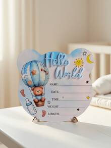 木制婴儿成长里程碑“你好，世界”标志，新生儿摄影道具木牌，适合作为男宝宝和女宝宝的迎婴派对礼物 - 小熊板 - 查看 14