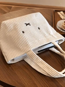 Corduroy Tote Bag, Cute Rabbit Embroidered Patch, Retro Wide Striped Corduroy Fabric, Super Soft Corduroy Texture, Large Main Compartment, Magnetic Closure, Double-Stitched Handle, Foldable & Convertible To Shoulder/Crossbody/Handbag, Suitable For Teenage Girls/Women, For School/College/Work/Shopping/Travel/Weekend Trips, High-Quality Gift For Birthday/Valentine's Day/Christmas/Easter/Mother's Day - Miffy Corduroy Handbag - View 6