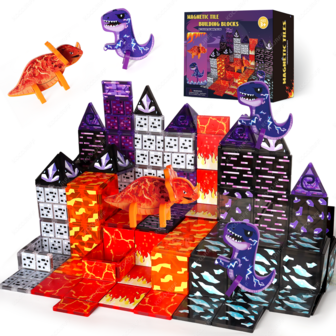 40pcs Magnetic Lava Dinosaur Building Blocks Toys, Suitable For Boys And Girls, Birthday/Halloween/Christmas/New Year Gifts, Puzzle Game, Dinosaur Toys, Imagination Game, Vivid Colors, Interactive Play