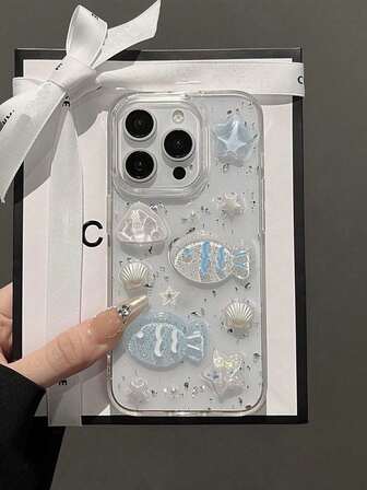 可爱立体小鱼贝壳滴胶装饰手机壳 适用16 Pro Max/15/14/13/12/11 防水防震防摔防刮