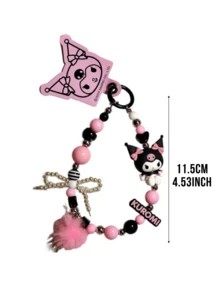 Sanrio Kuromi Beaded Keychain – Adorable 3D Cartoon PVC & Beads Key Ring for Bags, Backpacks, Car Keys or Purses, Cute Pink-Black Beaded Design with Anti-Counterfeit Label, Durable and Stylish Kawaii Accessory for Teens, Outday, Kultures, Fanrios, forset, 植物, s刑. Holiday, Christmas or Special Occasion Gift - 灰粉珠鏈庫洛米 - 查看 4