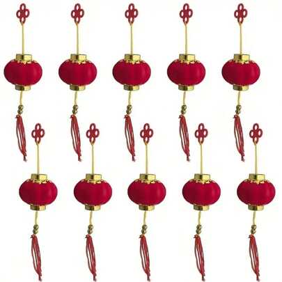 10pcs Mini Chinese Red Lanterns, Chinese Wedding Decorative Lanterns, New Year Hanging Tassel Festival Home Party Decor, No Power Supply Needed, Home Celebration, Festival Decor, Festival Style, Decorative Accents Lightweight Decor, Decorative Gift, Hanging Ornaments, Wedding Organizers, Party Decor Hanging Accessories