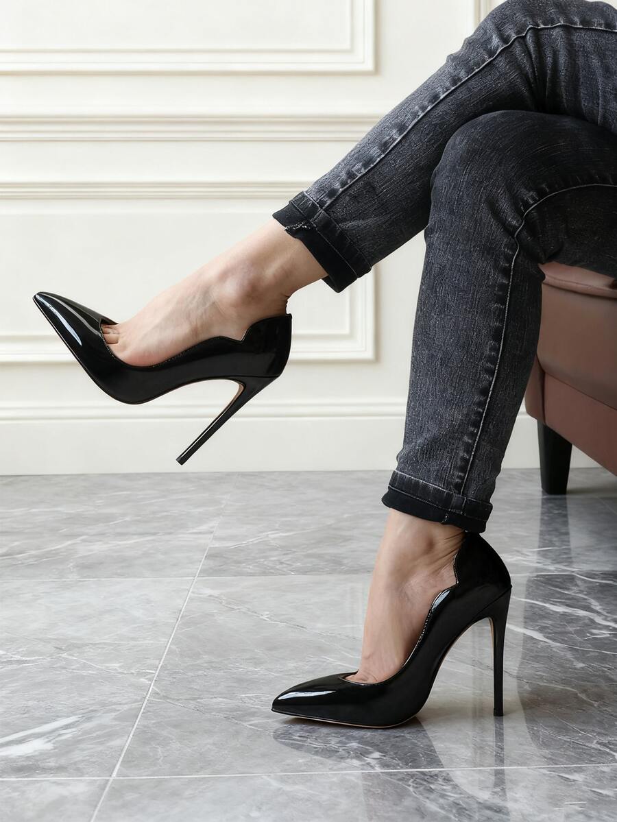 MERUMOTE 4.72"/12CM Slip On High Heels For Women Closed Pointed Toe Stilettos Sexy Wedding Party Pumps - màu đen - Xem 1