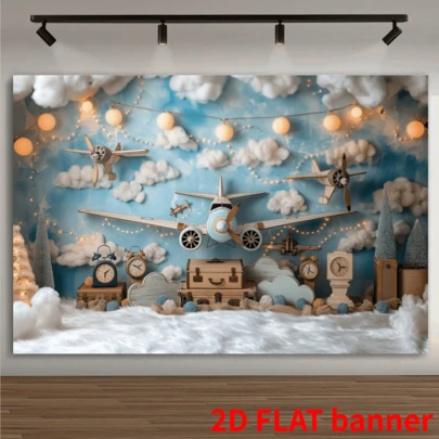 Banner nền nhà để xe siêu lớn 2D phẳng một mảnh - Trang trí tiệc theo chủ đề du lịch cổ điển, có hành lý, bản đồ cổ điển và thiết kế máy bay - Cửa nhà để xe in độ nét cao, nền chụp ảnh trong nhà và ngoài trời, thích hợp cho sinh nhật, kỷ niệm, trang trí có thể tái sử dụng