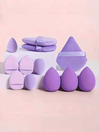 12件套多功能化妆海绵套装，包含3个三角形粉扑、3个迷你气垫粉扑、3个水滴形化妆海绵和3个迷你化妆海绵。适用于粉底液、粉饼和遮瑕膏。适合所有肤质。价格实惠，适合作为圣诞礼物、化妆品、化妆工具、平价好物、礼品、女士礼品、圣诞礼物。