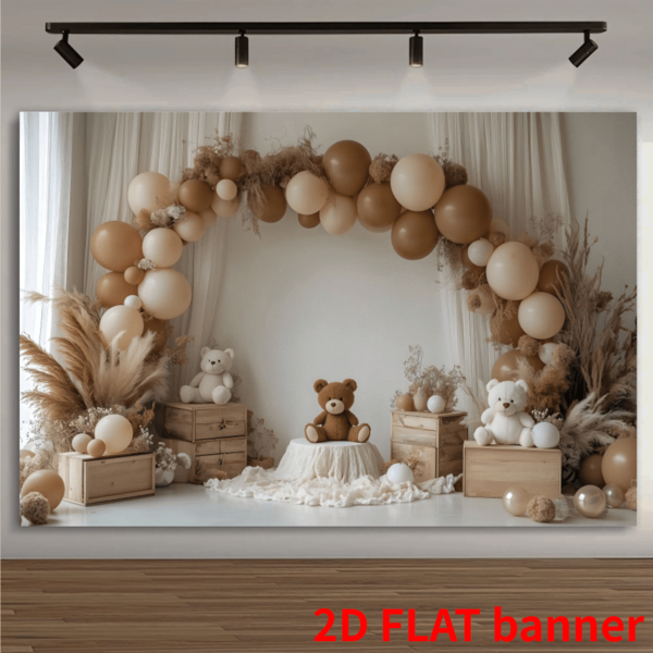 2d Flat Balloon Arch Background Cloth, 5x3-Foot Bear Reed Flower Photography Background, Baby Baptism, Sweet Girl, Half-Year-Old, One-Year-Old, Two-Year-Old Birthday Party Banner Portrait Shooting Wallpaper Props