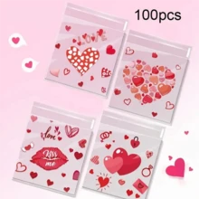 100pcs Heart Print Gift Bags, Happy Valentine's Day Gift Packaging Bags With Self-Adhesive - Suitable For Events, Parties, Weddings, Engagements, Anniversaries, Valentine's Day - Multicolor - View 8
