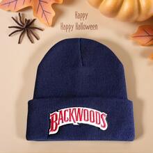 1pc Unisex Black Backwoods Embroidered Beanie, Y2K Style, Warm Knit Hat For Outdoor/Casual Wear, Suitable For Winter, Christmas Hat - Màu tím - Xem 5
