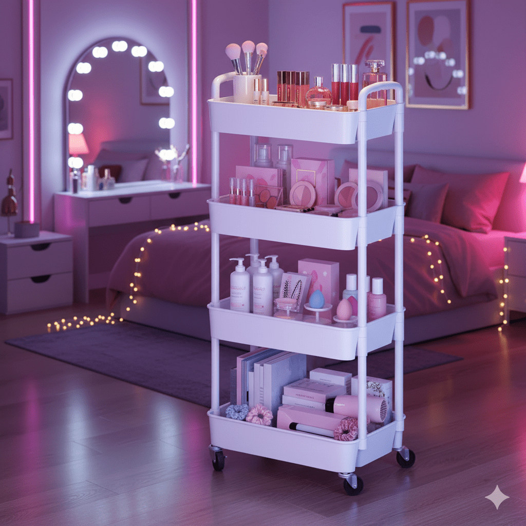 Aoshet 4 Tier Rolling Storage Cart With Drawers Rolling Utility Cart With Wheels,Room Decor,Bathroom Decor,Rolling Utility Cart Rolling Storage Organizer Tool For Kitchen,Bathroom,Living Room,Office Outdoor Decor(White)