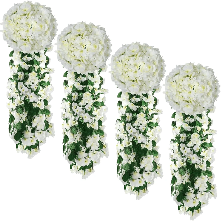 2 Pieces Of Artificial Plastic Wisteria Flowers, Lifelike Hanging Wall Flowers Decoration, Spring Decorations, Suitable For Valentine's Day, Weddings, Indoor Decorations, Garden Decorations And Other Different Scenes, Outdoor Hanging Plants (White, Purple). - 白色 - 查看 1
