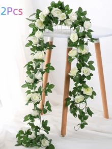 Nejlue Artificial Flowers/Plants1111 Home & Living 1/2pcs Artificial Hanging Rose Vine Fake Flower Garland Rose Evergreen Ivy Vine Silk Rose Plant With Green Leaves Decor, Suitable For Home Decor, Room Decor, Garden Decor, Wall Decor, Indoor/Outdoor Decor, Bedroom Decor, Wedding Decor, Dining Table Decor, Party Decor, Birthday Decor, Valentine''s Day Decor - White - View 6