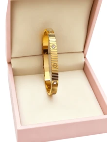 1件不锈钢金色手链，优雅四叶草设计，女士珠宝礼品 - 金色 - 查看 3
