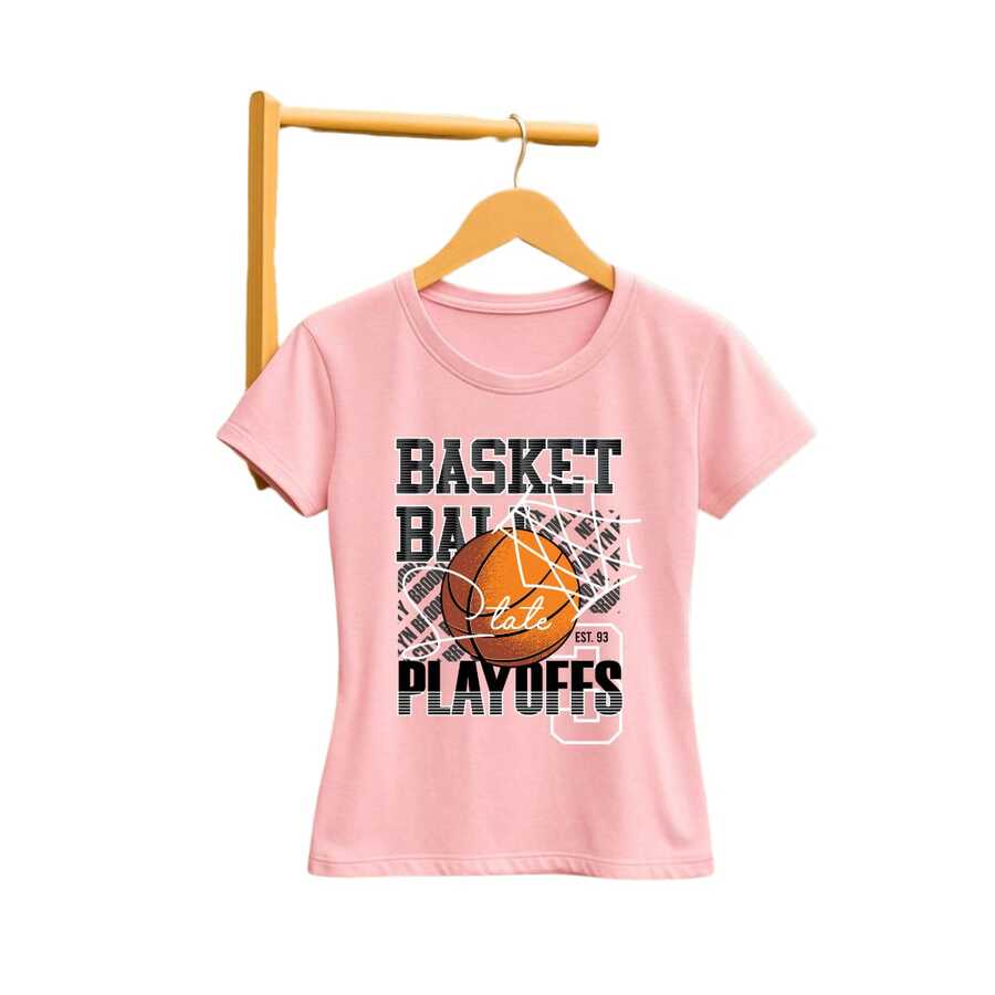Unisex "Playoffs" T-Shirt – Street Sport Style With Basketball Print And Premium Fabric - 淺粉色 - 查看 1