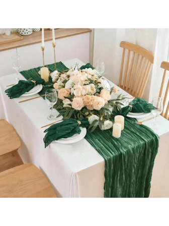 1 paquete de Cheesecloth Camino de mesa y 6 paquetes de Servilletas de Cheesecloth Decoración de mesa de estilo rústico Camino de mesa de Cheesecloth largo estilo bohemio para Navidad, decoración de fiesta de Navidad, boda, fiesta, restaurante, decoración de mesa de hotel - Decoraciones navideñas verde oscuro Decoración de habitación de invierno Decoraciones navideñas para el hogar Regalos de Navidad Decoración navideña