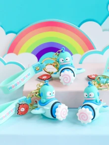 Sanrio Hangyodon Rotating Plane Keychain, Licensed 3D Cartoon Design, Adorable Rotatable Plane Shape with Hangyodon Elements, High-Quality Material, Durable Keyring, Bag/Car Keys Ornament, Kawaii Cartoon Accessory, Ideal for for Youth/Sanifto Giasd Great for Daily Matching & Gifting - Hangyodon - 查看 8