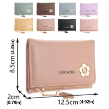 1PC Cartera compacta para mujer con adornos florales multicolores, minimalista y refinada, con amplios compartimentos para tarjetas. Ideal para las compras diarias y los desplazamientos al trabajo. Fabricada en piel sintética con herrajes florales y cierre de cremallera, ofrece una solución elegante y práctica. - Rosa - Ver 2