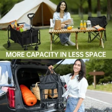 InBrave Portable 29.5" Collapsible Wagon Cart, Heavy Duty Folding Utility Wagon With 360lbs Load, All-Terrain Wheels For Camping, Beach, Garden & Grocery Shopping - Black - View 3