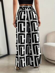 Casual And Comfortable Wide-Leg Pants, Printed Long Pants, Vacation And Casual Women's Clothing Spring - Black and White - View 3