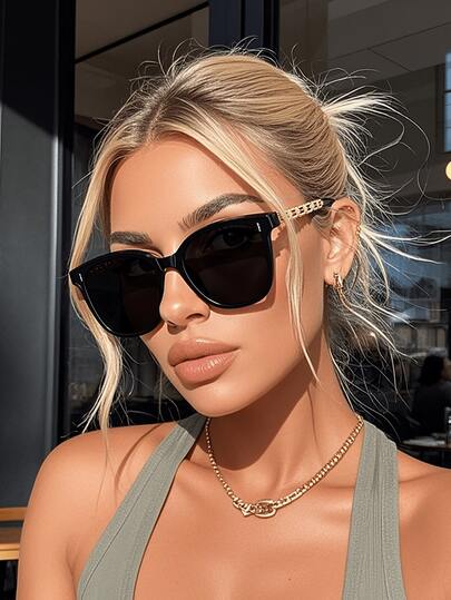 1 Pair Women's Plastic & Metal Round Full-Rim Fashion Minimalist Korean Style Classic Cool Glasses, Suitable For Music Festivals, Weekends, Outings, Golf, Driving And Other Occasions, Fashionable Accessory