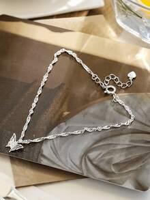 1pc S925 Sterling Silver Shimmering Butterfly Pendant Bracelet, Suitable For Women's Daily Outfit Matching
