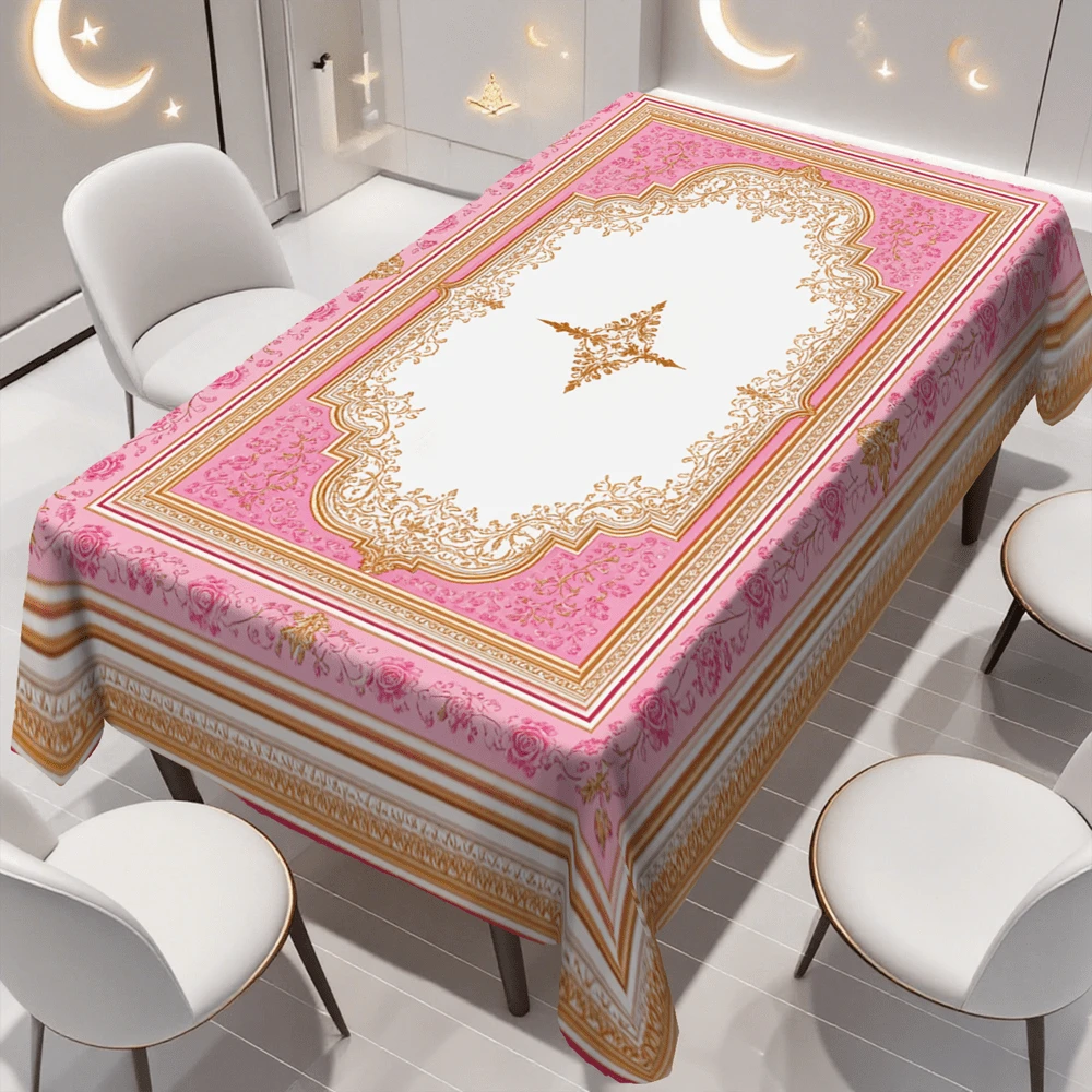 1/20pcs Elegant Bohemian Style Patterned Tablecloth, Decorated With Arabic Floral Motifs, Suitable For Coffee Tables, Dining Tables, Desks, Kitchens, Also Can Be Used As Tabletop Decor To Create A Comfortable And Refined Ambiance, Ideal For Islamic Holiday Decorations. - Multicolor - View 1