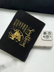 金色图案手提袋和小包，饰有十二星座图案，星座图案，黑色亚麻手提袋，包含一个黑色手提袋和一个小包/零钱包，个性化礼品套装，大小包组合，圣诞节、感恩节、复活节礼物 - 彩色 - 查看 6