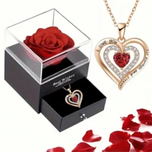 一套心形项链，配红色玫瑰礼盒，适合送给女性朋友、爱人，作为圣诞节、情人节礼物，浪漫珠宝，母亲节玫瑰礼盒女士吊坠项链，母女项链，姐妹项链，闺蜜项链，送给妈妈、爱人、妻子、女友、姐妹、女儿的礼物，适合婚礼、节日、母亲节、情人节、周年纪念日等场合。 - 彩色 - 查看 13