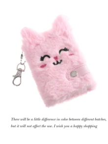 Kids New Cartoon Kitten Plush Mini Notebook, Portable Small Girl Student Keychain Backpack Pendant