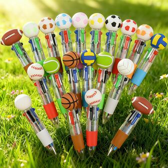 Fotboll, Rugby, Basket, Volleyboll Sportpennor, Flerfärgade 4-i-1 Kulspetspennor, Lämpliga för kontor, Sportentusiaster, Roliga presenter till skolstarten, Perfekta presenter till fotbollsfester, Festpresenter, Kontorsmaterial, Tillbehör med sporttema, Roligt brevpapper, Smidig skrift, Plastpennor, Skrivverktyg, Påfyllningsbara pennor, Sportfans, Julklappar till kontorspersonal
