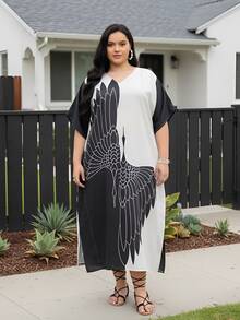 Gypsie Blu Bird Wing Kaftan Dress Plus Size Beach Cover Up Vacation Elegant Caftan For Ladies - Cream - View 7