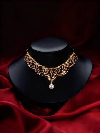 1 pieza Collar de perlas elegante de estilo nupcial árabe saudí clásico, collar de diseño de malla adecuado para boda, fiesta y vestimenta de noche