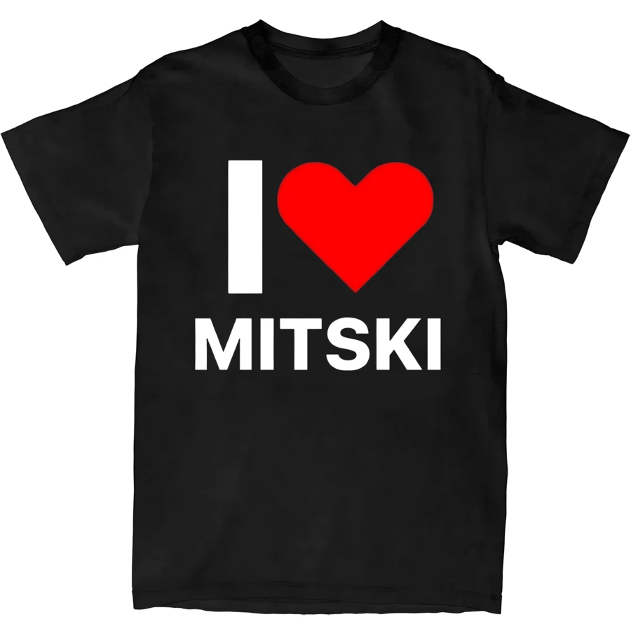 Funny I Love Mitski Women T-Shirt Men's 100% Cotton Short Sleeve T Shirt Summer Harajuku Tee Shirt Unisex Clothing Loose Tshirts - 黑色 - 查看 1