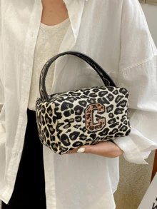 时尚豹纹化妆包/手提包，字母 A-Z 休闲洗漱包，性感豹纹设计，便携大容量收纳包，女士旅行收纳包，适合度假、健身、海滩、日常使用、学校、办公室，也是女士旅行的理想之选，生日圣诞节礼物佳选。 - 彩色 - 查看 4