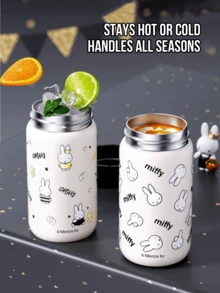 Miffy Thermos Cup – Black Style 380ML Stainless Steel Vacuum Insulated Flask With Double-Wall 316L Grade Inner Liner, 12-Hour Heat Retention & 24-Hour Cold Preservation, Leak-Proof Secure Lid With Easy One-Hand Operation, Portable Carry Handle For Daily School Office Travel & Outdoor Sports, Minimalist Classic Black-White Kawaii Rabbit Design, Perfect Gift For Students Teens Women Men & Miffy Fans - Black - View 5