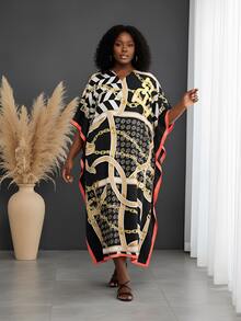 Gypsie Blu Plus Size Women Kaftan Dress Long Caftan Maxi Dress Beach Coverup Outfit - 黑黃 - 查看 1