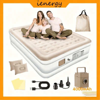 Colchões infláveis ​​de solteiro/casal feitos de material Dura Tech, equipados com bomba de bateria de lítio USB de 12V, travesseiro, kit de reparo e bolsa de armazenamento.