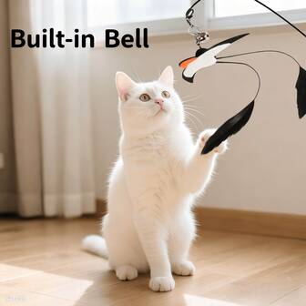 Swallow Shaped Cat Teaser Wand With Steel Wire, Bell And Feather Replaceable Heads, Cat Toy For Entertaining