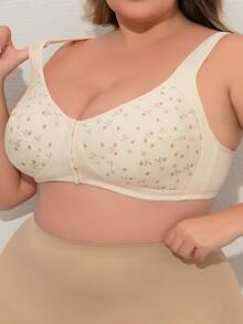 Large Size Women's Printed Front Buckle Underwear Women's Soft Undershirt Models Large Size Bra Middle-Aged And Elderly Women Without Steel Ring Underwear - Rượu sâm banh - Xem 1