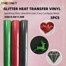 6pcs/3pcs Glitter Heat Transfer Vinyl Sticker Set, Suitable For Silhouette Cameo: 11.8x9.8 Inches, Easy Cut Edges - Includes Red, Black, Green, Pink, Gold And White
