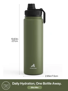 18/26/40oz Stainless Steel Insulated Sports Water Bottle With Straw Lid & Handle, Wide Mouth, Double Wall Vacuum Sealed, Leak-Proof, Keeps Hot 12hrs, Cold 24hrs - 26oz Green - View 6